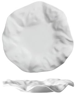OWOHYG Assiette Creuse plissée de 10 Pouces en céramique Blanche Pure de Forme spéciale Japonaise