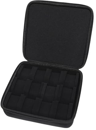 KiBcsLic Estuche Rígido de Viaje para Reloj con 12 Ranuras Y Asa de Transporte, Negro, Multifuncional, Liso