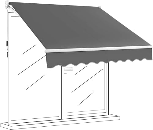 GOPLUS Store Banne Manuel 245x200CM, Auvent de Terrasse Rétractable et Angle Réglable, Store Banne Anti-Soleil pour Boutique Balcon Jardin (Gris)