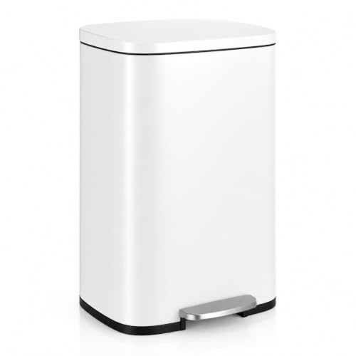 LIFERUN 50L Stainless Steel Pedal Bin, Large Waste Bin with Lid,Ivory White | Odor Isolation, Soft-Close Kitchen Rubbish Bin With Removable Inner Bucket And Lid For Home, Bathroom Or Office Waste Storage