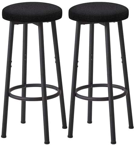 YMYNY 67 cm Barhocker 2er Set Metall & Teddy-Stoff, Schwarz HBS515B | Barhocker 2er Set mit Teddy-Stoff-Sitz, vielseitig als Barstuhl, Küchenhocker & Bar Hocker. Weich & gemütlich