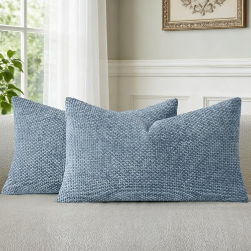 a moment Kissenbezug 30x50 Blau Chenille 2er Set Muster Dekokissen | Sofakissen Zierkissen Couchkissen Deko Waschbar Flauschig Weiche Kissenhülle für Sofa Wohnzimmer Schlafzimmer