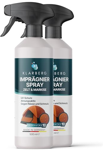 KLARBERG Imprägnierspray für Zelt & Pavillon - Outdoor Imprägnierung | Für Zelt, Markise, Pavillon und Sonnenschirm. Einfach aufsprühen und vor Nässe schützen. Dichtet Flächen und Nähte sicher ab.