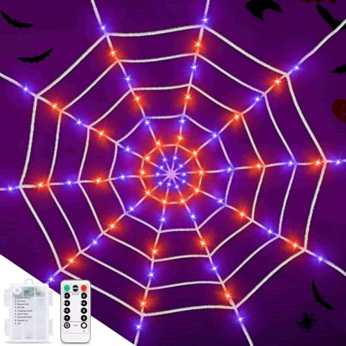 Sunshine smile LED Halloween Spinnennetz Lichter,3.6M Halloween Deko Lichterkette,LED Spinnennetz Lichterkette,Netzlichter Deko für Garten Indoor Outdoor