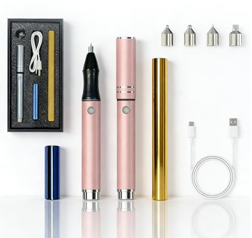 Candeon Hot Heated Foil Pen, Foil Quill Pen Starter Kits with 4 Size Metal Tips and 2 Foil Rolls, USB Rechargeable Heat Foil Pen Hot Foiling Pen for Card Making Scrapbooking