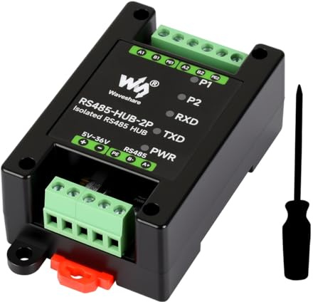 Waveshare Industrial-Grade Isolated 2-Channel RS485 Hub, Rail-Mount Support, Wide Baud Rate Range, Expands 2-ch RS485 Sub Ports Via 1-ch RS485 Master Port, with Isolation and Signal Relay