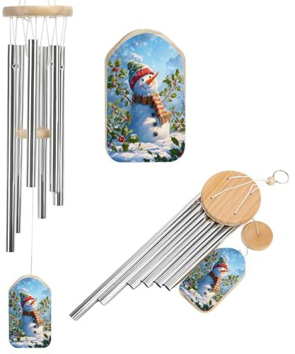 Pupazzo di neve Agrifoglio Vischio nel paesaggio innevato Scacciapensieri Memorial Deep Tone Windchime con 6 tubi in alluminio Decorazione da giardino per esterni