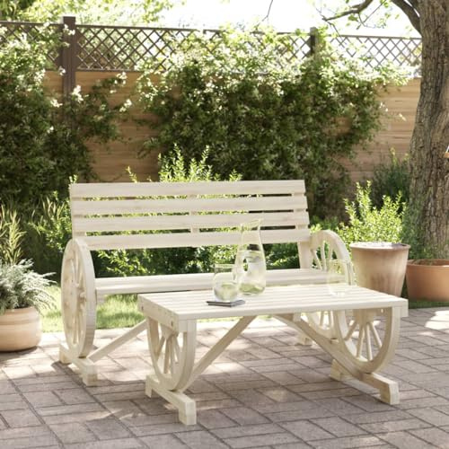 QJBSAVVA 2-teiliges Garten-Lounge-Set aus massivem Tannenholz 121,5 cm Bank & 90 cm Couchtisch mit ergonomischer Sitzfläche Modernes Design Robust und wetterfest für Garten Terrasse und Balkon