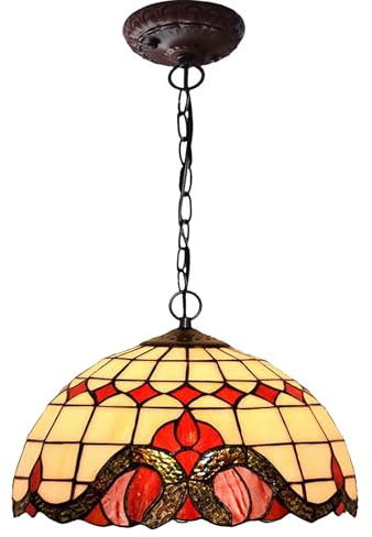 Dualbao Lampada a Sospensione Grande in Vetro colorato Stile Barocco mediterraneo Beige, con Colori Blu, Rosso, Crema, Viola e Bianco, Moderno Minimalista, da Appendere, Ideale,Rosso,16‘’