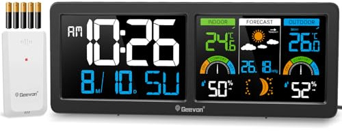 Geevon Weather Station with Outdoor Sensor, Indoor Outdoor Thermometer Digital Room Thermometer Temperature Gauge Temperature and Humidity Monitor (246258 VA Battetries No MSF)
