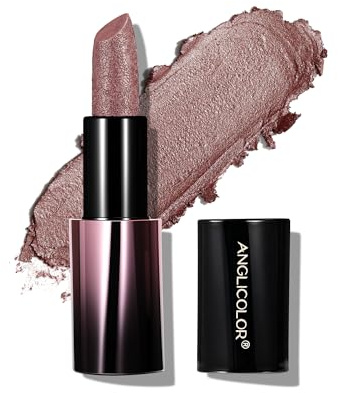 Anglicolor Pintalabios Nude Rosa Metálico Para Un Sutil Efecto Brillante 3D,Labios Hidratante Cremoso Cremoso,Lipstick Alta Pigmentación,No Pegajoso (02 PEARLIZED ROSEWOOD)