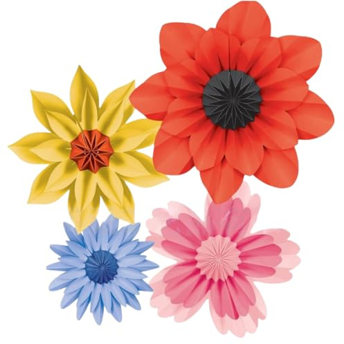 Vayliro Papierblumen-Dekoration Wand 3D-Papierblumen künstlicher Krepp 3D-Wanddekoration Origami-Papierblumen Wanddeko Papier Blumen Deko für Brautparty Wohnzimmer Schlafzimmer,1 Set,Rot C