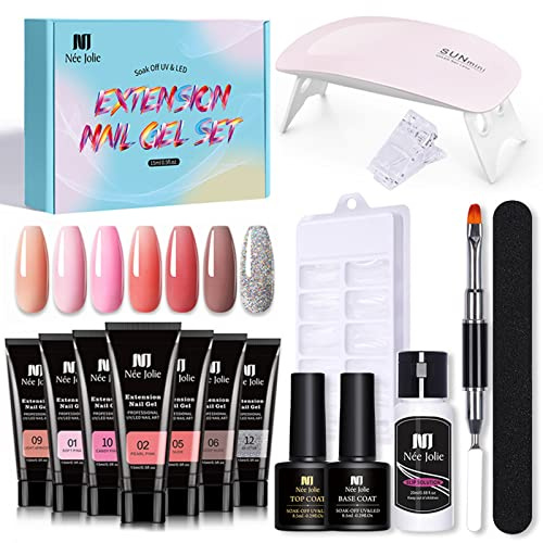 Dioche Nail Extension Gel Set Professional 7 Colors Nail Strengthen Gel med LED Lamp Base Coat Top Coat Manikyr Tools Kit för DIY Art Hemmasalong (Flerfärgad)