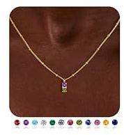 Turandoss Birthstone Necklace for Women Trendy, Dainty 14K Gold Plated Two Created Amethyst Peridot February August Double Birthstone Necklaces Birthday Personalized Gifts Jewelry for Women