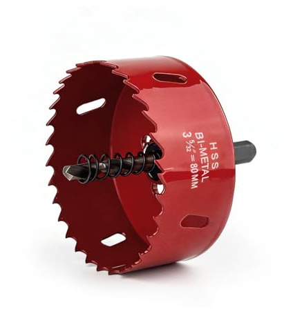Lochsäge 80mm,Universal Bi-Metall-Lochsäge,HSS Lochbohrer Holz,Lochsägen | Lochkreissäge Rote mit Dreiecksschaft Adapter und Zentrierbohrer,Für Holz,Dünnes Metall,PVC-Platte und Kunststoff