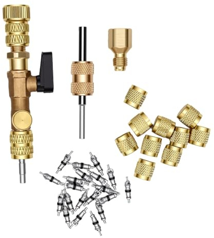 Fabater Extracteur et Installateur D’obus de Valve, Kit D’Entretien Double Taille 1/4, 5/16, pour Réparation de Climatisation et Réfrigération avec R410, R32, R22, R12, R407, R404