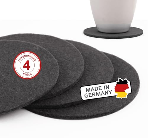 filzbrand Filz Untersetzer rund für Gläser, Filzuntersetzer 4 Stück (4er Set), Ø 10 cm in grau, 3 mm dick, Glasuntersetzer, Getränkeuntersetzer aus Designfilz 100% Wolle – Made in Germany