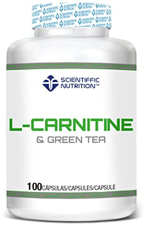 Scientiffic Nutrition - L-Carnitine & Green Tea, L-Carnitina + Té Verde, Actúa como Quemagrasas Eliminándola, Ayuda a su Oxidación Convirtiéndolas en Energía y a Adelgazar - 100 Cápsulas.