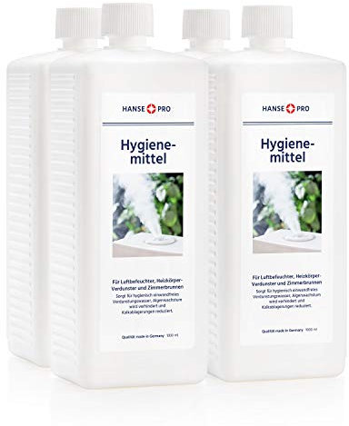 HANSE PRO Hygienemittel, 4 x 1000 ml - Konservierungs-Mittel für Luftbefeuchter, Luftreiniger, Luftwäscher, Heizkörper-Verdunster, Zimmerbrunnen - hält Verdunstwasser hygienisch einwandfrei