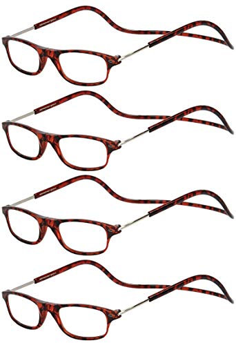 TBOC Occhiali da Vista Lettura [Pack 4 Unità] Montatura Marrone Tartaruga +2.00 Diottrie Regolabili Pieghevoli Chiusura Clip Magnetici Vicino Donna Uomo Appendere Collo