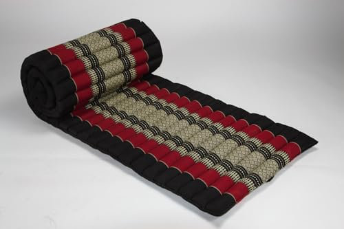 Fine Asianliving Thai Rollmatte Rollmatratze aus Kapok 80x200cm Rot Thai Kissen Meditation Matte Matratze Kapok 301-D01