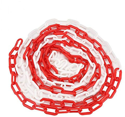 Kunststoff Absperrkette Parkplatz Barriere Straße Kunststoffkette Gefahrenkette Kettenglied Schwarz Rot Weiß Gelb 5 m/8 m/10 m (10 mm x 5 m, rot und weiß)