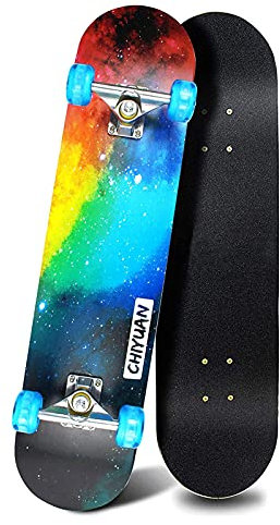 WINAKUI Standard-Skateboard, 7-lagiges Ahornholz, Doppel-Kick-Skateboards mit blinkenden Rädern, komplettes Skateboard für Kinder, Erwachsene, Teenager, 78,9 x 20,3 cm