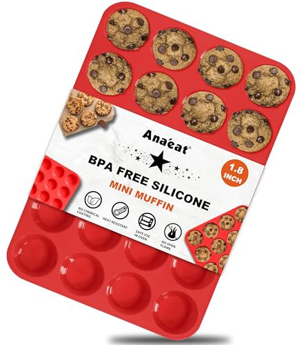 Anaeat Silicone Muffin Pan - Mini 24 Cups Cupcake Tray, Non-Stick Silicone Baking Molds for Making Muffin Cakes, Cupcake, Chocolate, Bread, Tart and Desserts, Just Pop Out