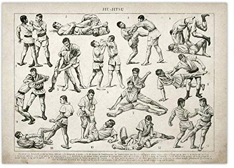 Bilder, Poster, Kunstdrucke Jiu Jitsu Poster Boxen Wrestling Fechten Kampftechnik Diagramm Vintage Print Leinwand Malerei Schwert Säbel Cane Stick Baton Poster Und Drucke - 50X70Cm
