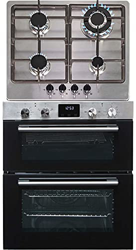 SIA 60cm DO111SS Stainless Steel Double Electric Fan Oven & SSG601SS 4 Burner Gas Hob With Cast Iron Pan Stands