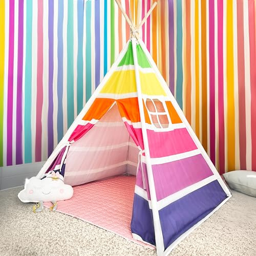 NUBUNI Tipi Kinder mit Sunset Matte | Innenzelt für Jungen Mädchen | mit Transporttasche