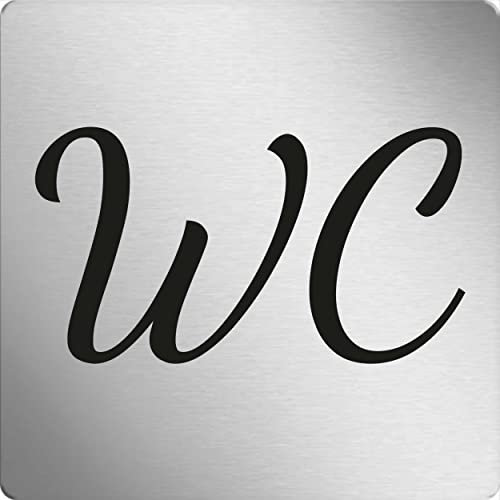 WC Schild selbstklebend, WC Schriftzug, wetterfest, silbernes Schild mit schwarzer Schrift, moderne WC Beschriftung