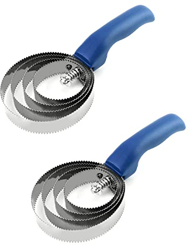QWORK Double Sided Curry Comb, 2 Pack 4 Rings Stainless Steel Curry Comb with Soft Touch Grip, Blue