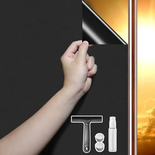 DARUITE Película Opaca Total para Ventana, película de privacidad para Ventana, película de Vidrio Esmerilado Negro no Adhesivo,Bloqueo de luz para Dormitorio en el hogar (30 x 400 cm)