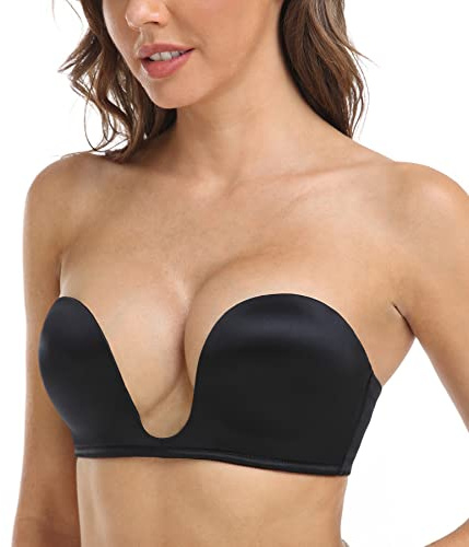 DotVol Push Up Convertible Strapless Bra for Women Underwire Deep U Plunge Padded Multiway Bra(Black,38A)