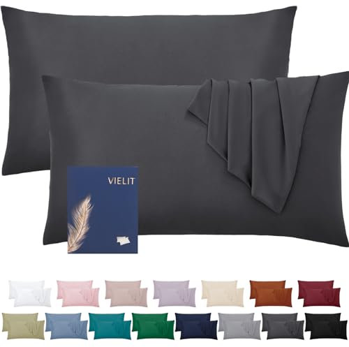 Vielit Kissenbezug 40 x 80 Anthrazit Weich Kopfkissenbezug 40x80 2er Set Mikrofaser Kissenbezüge 40x80 Kissenhülle Für Kissen 40x80 Öko-Zertifikat Resistent Hypoallergen