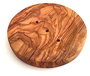 Seifenschale Seifenablage Rund Seifenhalter Badezimmer Gäste WC Bad Accessoires handgemacht aus Olivenholz Geschenk.