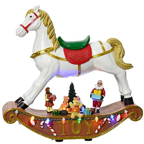 Magie di Natale Figur Schaukelpferd Weihnachtsdeko mit Lichtern und Musik Höhe 27 cm
