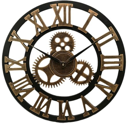 HOMSFOU Industrielle mit Präzisem Uhrwerk Wanduhr Zahnrad aus Metall und Holz im Modernen Stil Kreative Schicke Wanduhr für Büro und Arbeitszimmer | Leises Design, Präzise Zeitmessung ohne Ticken, Goldene Optik, Passend für Schlafzimmer und Wohnraum