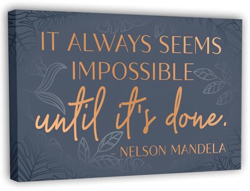 It Always Seems Impossible Until It's Done Wall Art, Nelson Mandela poster Inspirational Wall Art Decor Framed Canvas Poster 10 x 16.5 Inch, Positive Pictures For Office Bedroom Living Room