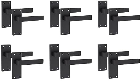 Golden Grace Straight Delta Door Handles Latch, 6 Pairs Matt Black | Matt black finish with elegant backplate, zinc construction; each set contains spindles, screws and door handles.