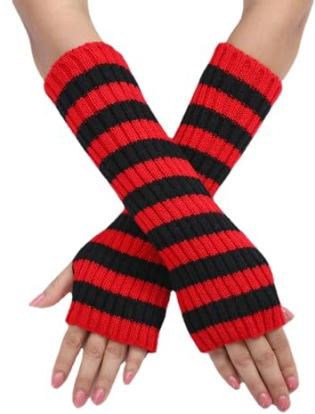 Y2k Striped Arm Warmers Long Fingerless Knitted Gloves Punk Gothic Old Emo Scene Cool Winter Arm Sleeves Grunge Accessories, Getaway Solids, One size