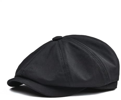 Schiebermütze Herren All-Match-Newsboy-Schirmhut Für Männer Und Frauen, Sonnenschutz-Baskenmütze Boina, Malerhut, Achteckiger Outdoor-Hut, Schwarz, Einheitsgröße