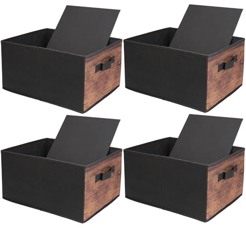 JAKAGO Foldable Wardrobe Storage Boxes 4 Pack, Superior Fabric Wardrobe Storage Organiser 39 x 29 x 20 cm, Clothes Drawers Organiser for Clothes Shirts Pants Towels Toys（Wood Grain）