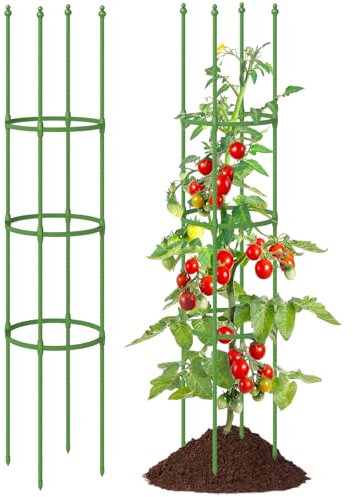 GiantexUK 2/3 Pack Garden Plant Supports, Adjustable Tomato Cage Stake Support Trellis, Outdoor DIY Vertical Metal Obelisk Frame Stand for Climbing Plants Sweet Pea Roses Vegetables (2 Pack, 145cm)