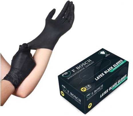 F. Bosch® 100 guanti neri usa e getta in nitrile largo, senza polvere, senza lattice, non sterili, guanti disponibili, ipoallergenici, per estetisti, tatuatori, campi medici