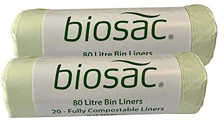 BioSac 80 Litre (80L) x 40 Bags (2 roll pack) - Extra thick Compostable and Biodegradable Kitchen Food and Garden Waste Bio/Compost Caddy Bin Liners - Certified EN13432