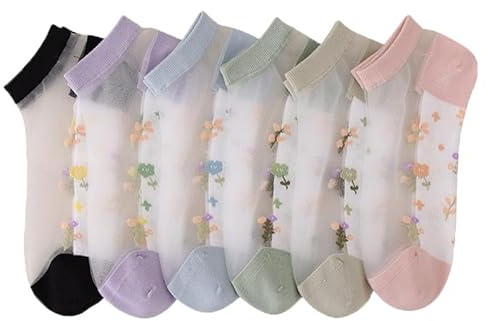 Alxad 5 Paia Calzini Estivi Donna Calzini Corti Nylon Calzini Trasparenti Sottili Calze Trasparenti Alla Caviglia Floreali Moda Donna Ragazze