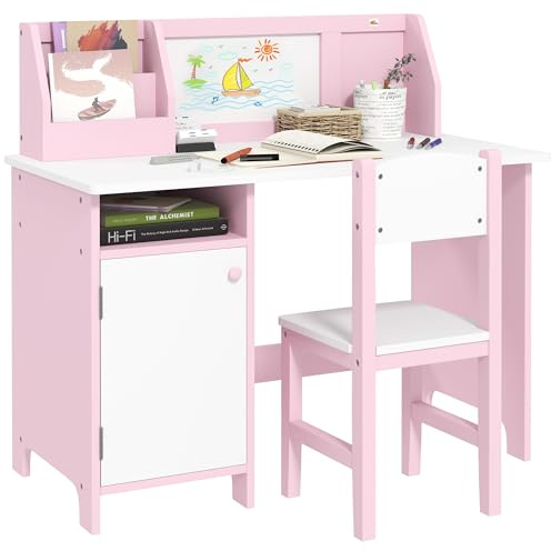 HOMCOM Ensemble Table et Chaise pour Enfant 90L x 45l x 85H cm Blanc Rose