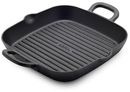 GreenPan x Bobby Flay Gusseisen-Grillpfanne, quadratisch, 27,9 cm, vorgebrannt, professionelle Qualität, robuste Bratpfanne, Helfergriffe, Induktionsgeeignet, Herd, Ofen, Grill und Feuer, für den